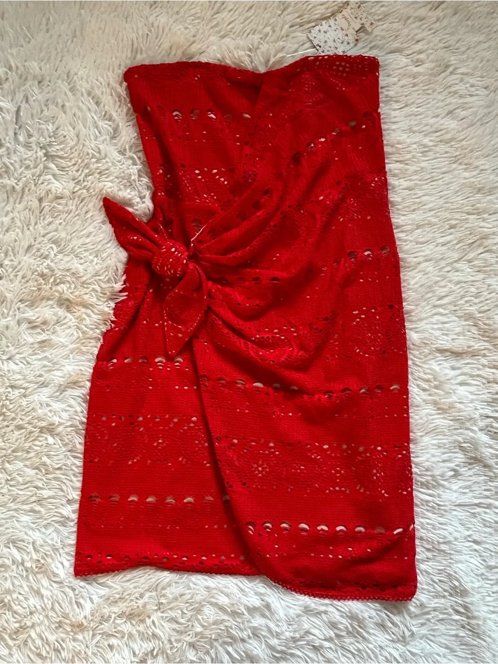 Free People Oceanside Red Crochet Strapless Knotted Mini Dress NWT
